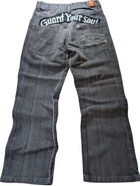 Square Zero Jeans Mens 32X30 Actual Black/Gray Wide Leg Graphic Streetwear Y2k